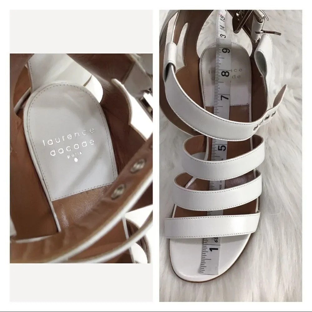 Laurence Decade Leather White Rela Block Heel Sandal 39